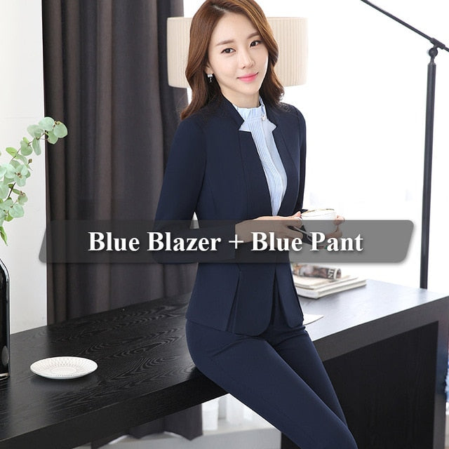 2 piece Gray Pant Suits Formal Ladies Office OL Uniform Designs Women elegant Business Work Wear Jacket with Trousers Sets