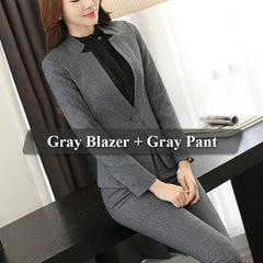 2 piece Gray Pant Suits Formal Ladies Office OL Uniform Designs Women elegant Business Work Wear Jacket with Trousers Sets