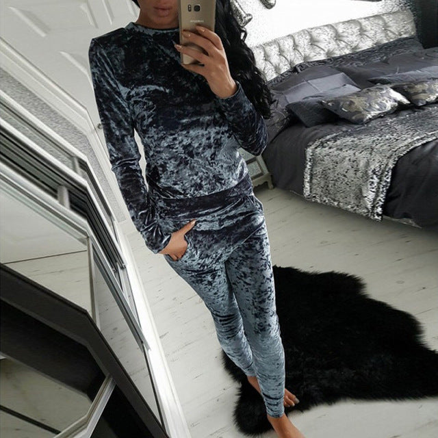 2018 Autumn Spring Plus Size Set Velvet Hoodies + Long Pants 2 Pieces Female Set Casual Tracksuit Velour Fashion Sportswear