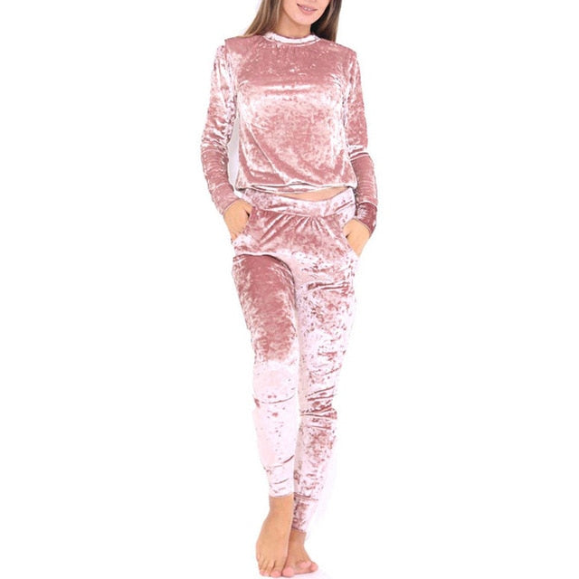 2018 Autumn Spring Plus Size Set Velvet Hoodies + Long Pants 2 Pieces Female Set Casual Tracksuit Velour Fashion Sportswear